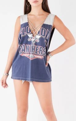 FURST OF A KIND VINTAGE SPORTS VINTAGE CRISS CROSS RHINESTONE SLEEVELESS TEE