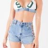 FURST OF A KIND VINTAGE JERSEY AND DENIM BRA TOP VINTAGE NFL 1 FURST OF A KIND VINTAGE JERSEY AND DENIM BRA TOP VINTAGE NFL