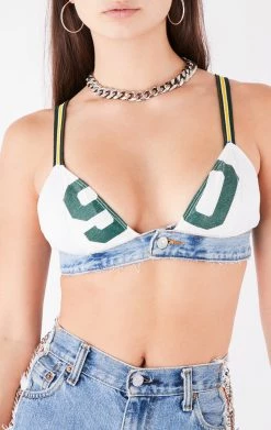 FURST OF A KIND VINTAGE JERSEY AND DENIM BRA TOP VINTAGE NFL