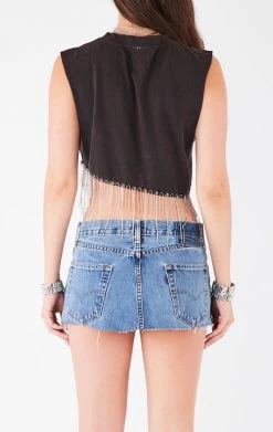 FURST OF A KIND ASYMMETRICAL RHINESTONE FRINGE SLEEVELESS CROP TEE 9 FURST OF A KIND ASYMMETRICAL RHINESTONE FRINGE SLEEVELESS CROP TEE