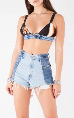 FURST OF A KIND VINTAGE JERSEY AND DENIM BRA TOP