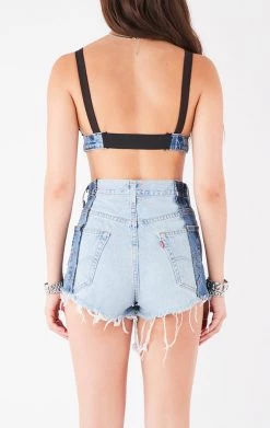 FURST OF A KIND VINTAGE JERSEY AND DENIM BRA TOP