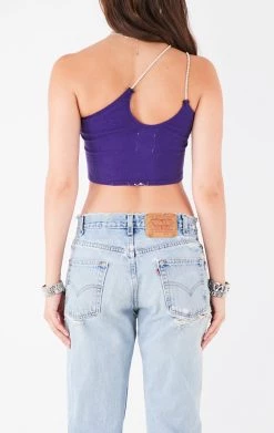 FURST OF A KIND VINTAGE ONE SHOULDER DOUBLE RHINESTONE STRAP TANK