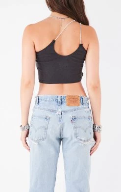 FURST OF A KIND VINTAGE ONE SHOULDER DOUBLE RHINESTONE STRAP TANK