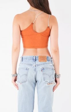 FURST OF A KIND VINTAGE ONE SHOULDER DOUBLE RHINESTONE STRAP TANK VINTAGE COLLEGE