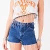 FURST OF A KIND ASYMMETRICAL RHINESTONE FRINGE SLEEVELESS CROP TEE