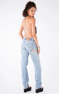 FURST OF A KIND VINTAGE HALTER NECK WATERFALL CHAIN BACK TOP