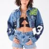 FURST OF A KIND VINTAGE JERSEY PATCHWORK STUDDED CROPPED DENIM JACKET 2 FURST OF A KIND VINTAGE JERSEY PATCHWORK STUDDED CROPPED DENIM JACKET