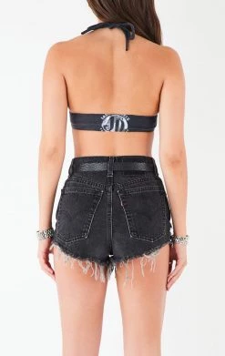 FURST OF A KIND VINTAGE SPLIT FRONT DOUBLE O-RING HALTER TOP