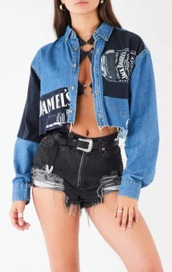 FURST OF A KIND VINTAGE PATCHWORK CROPPED CHAMBRAY VINTAGE DRINKS