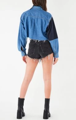 FURST OF A KIND VINTAGE PATCHWORK CROPPED CHAMBRAY VINTAGE DRINKS