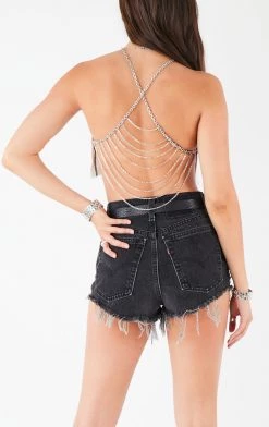 FURST OF A KIND VINTAGE HALTER NECK WATERFALL CHAIN BACK TOP VINTAGE CHAINS