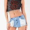 FURST OF A KIND VINTAGE RHINESTONE FRINGE ASYMMETRICAL RHINESTONE FRINGE SLEEVELESS CROP TEE