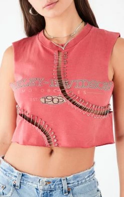 FURST OF A KIND VINTAGE CURVED SAFETY PIN CROPPED SLEEVELESS TEE VINTAGE PINS