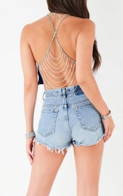 FURST OF A KIND VINTAGE HALTER NECK WATERFALL CHAIN BACK TOP