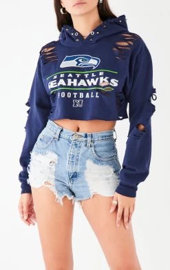 FURST OF A KIND VINTAGE RIPPED STUDDED HOOD CROPPED HOODIE VINTAGE NFL