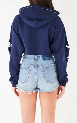 FURST OF A KIND VINTAGE RIPPED STUDDED HOOD CROPPED HOODIE VINTAGE NFL 9 FURST OF A KIND VINTAGE RIPPED STUDDED HOOD CROPPED HOODIE VINTAGE NFL