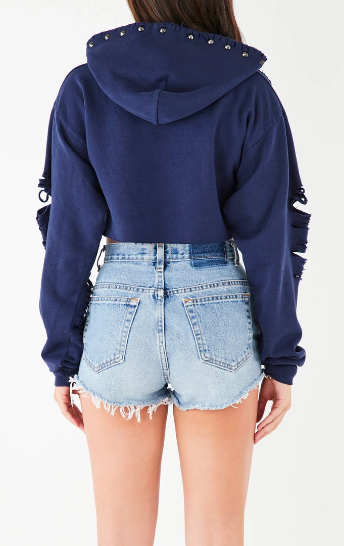 FURST OF A KIND VINTAGE RIPPED STUDDED HOOD CROPPED HOODIE VINTAGE NFL 6 FURST OF A KIND VINTAGE RIPPED STUDDED HOOD CROPPED HOODIE VINTAGE NFL