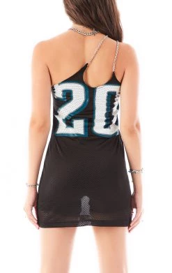 FURST OF A KIND SALE VINTAGE JERSEY ONE SHOULDER DOUBLE CHAIN STRAP DRESS