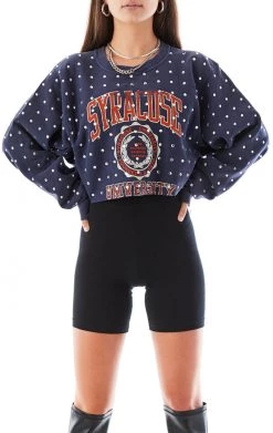 FURST OF A KIND VINTAGE COLLEGE VINTAGE ALLOVER RHINESTONE CROPPED SWEATSHIRT