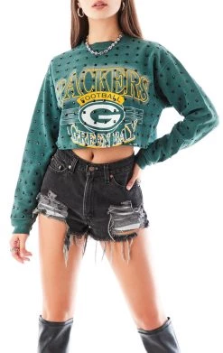 FURST OF A KIND VINTAGE BLACK RHINESTONE CROPPED SWEATSHIRT SALE