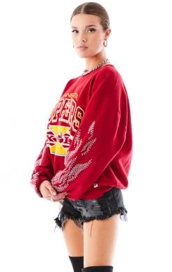 FURST OF A KIND VINTAGE SILVER RHINESTONE FLAME SWEATSHIRT