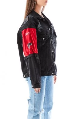 FURST OF A KIND VINTAGE JERSEY SLEEVE AND BACK INSERT DENIM JACKET