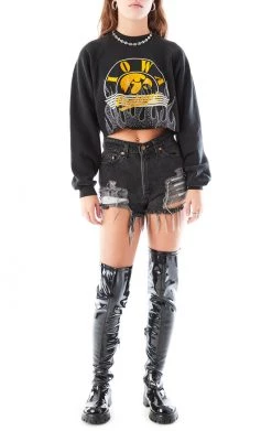 FURST OF A KIND VINTAGE RHINESTONE FLAME CROPPED SWEATSHIRT