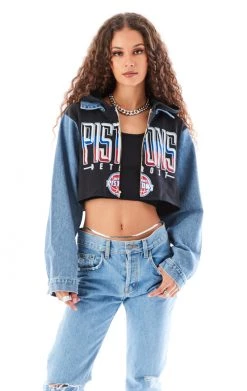 FURST OF A KIND VINTAGE SPLICED DENIM JACKET ZIP UP HOODIE