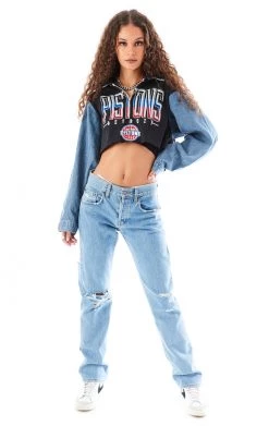 FURST OF A KIND VINTAGE SPLICED DENIM JACKET ZIP UP HOODIE