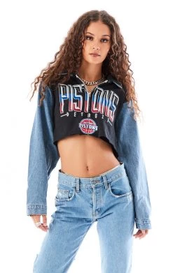 FURST OF A KIND VINTAGE SPLICED DENIM JACKET ZIP UP HOODIE