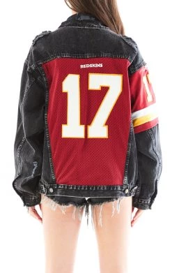 FURST OF A KIND VINTAGE JERSEY SLEEVE AND BACK INSERT DENIM JACKET VINTAGE DENIM JACKETS