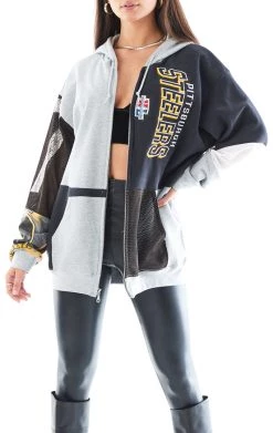 FURST OF A KIND VINTAGE NFL VINTAGE SPLICED PATCHWORK ZIP UP HOODIE