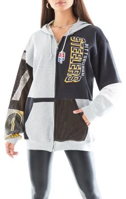 FURST OF A KIND VINTAGE NFL VINTAGE SPLICED PATCHWORK ZIP UP HOODIE