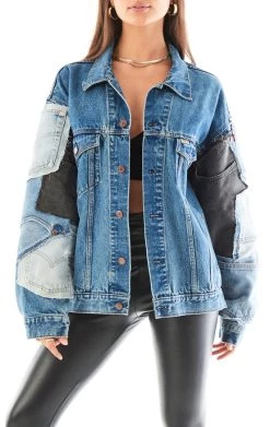 FURST OF A KIND VINTAGE POCKET PATCHWORK SLEEVE DENIM JACKET