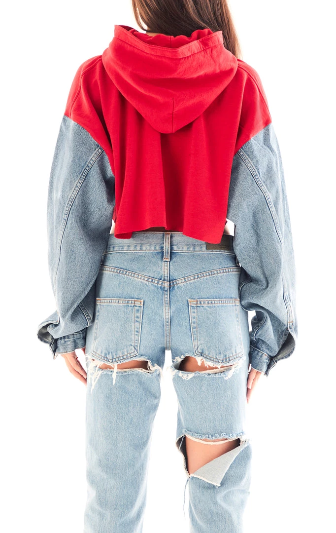 FURST OF A KIND VINTAGE SPLICED DENIM JACKET ZIP UP HOODIE 5 FURST OF A KIND VINTAGE SPLICED DENIM JACKET ZIP UP HOODIE