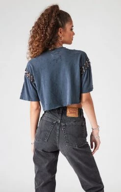 FURST OF A KIND VINTAGE NFL VINTAGE SPLIT SAFETY PIN CROPPED TEE 8 FURST OF A KIND VINTAGE NFL VINTAGE SPLIT SAFETY PIN CROPPED TEE