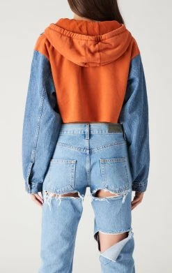 FURST OF A KIND VINTAGE SPLICED DENIM JACKET ZIP UP HOODIE VINTAGE DENIM JACKETS