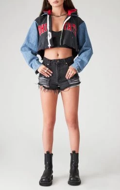 FURST OF A KIND VINTAGE SPLICED DENIM JACKET ZIP UP HOODIE VINTAGE DENIM JACKETS