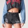 FURST OF A KIND VINTAGE SPLICED DENIM JACKET ZIP UP HOODIE VINTAGE DENIM JACKETS