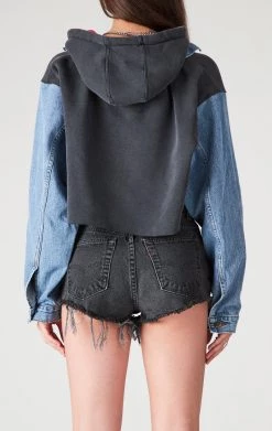 FURST OF A KIND VINTAGE SPLICED DENIM JACKET ZIP UP HOODIE VINTAGE DENIM JACKETS