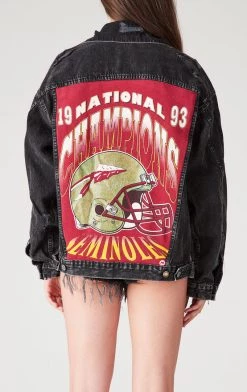 FURST OF A KIND VINTAGE GRAPHIC BACK INSERT DENIM JACKET VINTAGE DENIM JACKETS