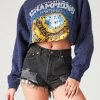 FURST OF A KIND SALE VINTAGE BLACK RHINESTONE CROPPED SWEATSHIRT
