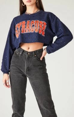 FURST OF A KIND VINTAGE BLACK RHINESTONE CROPPED SWEATSHIRT