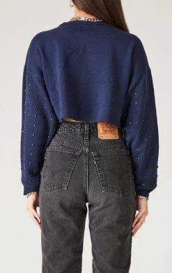 FURST OF A KIND VINTAGE BLACK RHINESTONE CROPPED SWEATSHIRT
