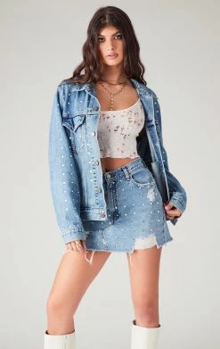 FURST OF A KIND BEST SELLERS VINTAGE ALLOVER RHINESTONE DENIM SKIRT