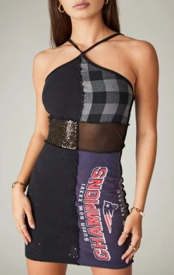 FURST OF A KIND VINTAGE SPLICED MIXED MEDIA DRESS