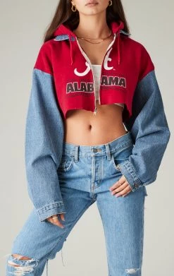 FURST OF A KIND VINTAGE SPLICED DENIM JACKET ZIP UP HOODIE VINTAGE DENIM JACKETS