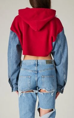 FURST OF A KIND VINTAGE SPLICED DENIM JACKET ZIP UP HOODIE VINTAGE DENIM JACKETS