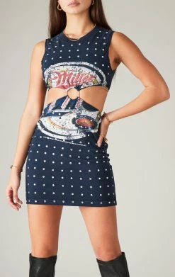 FURST OF A KIND VINTAGE ALLOVER RHINESTONE CUT OUT O-RING DRESS